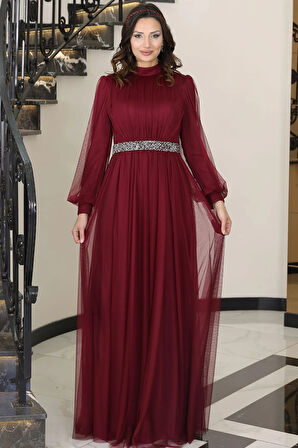 Alya Tesettür Abiye Bordo