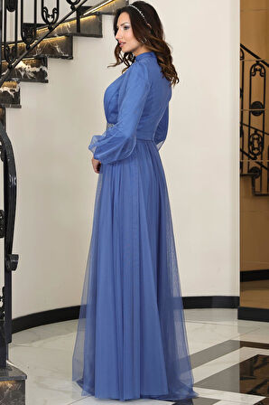 Alya Tesettür Abiye İndigo