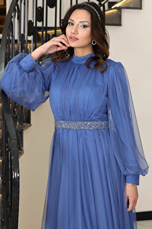 Alya Tesettür Abiye İndigo