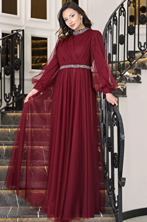 Sena Tesettür Abiye Bordo