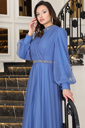 Sena Tesettür Abiye İndigo