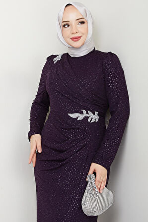 Masal Puantiyeli Tesettür Abiye Mürdüm