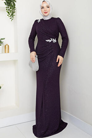 Masal Puantiyeli Tesettür Abiye Mürdüm