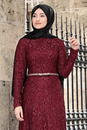 İpek Tesettür Abiye Bordo