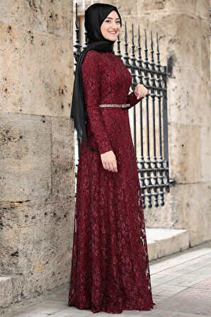 İpek Tesettür Abiye Bordo