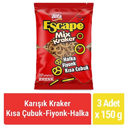 Bifa Escape Mix Kraker Kısa Çubuk - Fiyonk - Halka 150 gr x 3 Adet