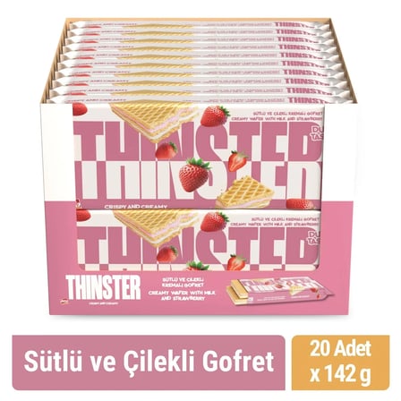 Thinster Sütlü Ve Çilekli Kremalı Büyük Boy Gofret 142 gr x 20 adet
