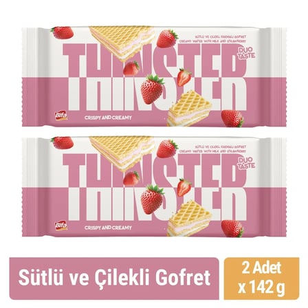 Thinster Sütlü Ve Çilekli Kremalı Büyük Boy Gofret 142 gr x 2 adet