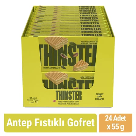 Thinster Antep Fıstıklı Kremalı Gofret 55 gr x 24 adet