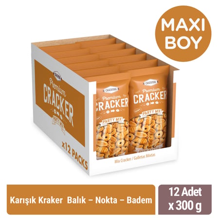 Crackfers Mix Maxi Boy Kraker - Balık - Nokta - Badem 300 gr x 12 Adet