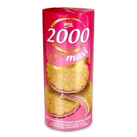 Bifa 2000 Çilekli Kremalı Sandviç Bisküvi 500gr x 12 Adet
