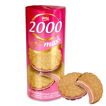 Bifa 2000 Çilekli Kremalı Sandviç Bisküvi 500gr x 12 Adet