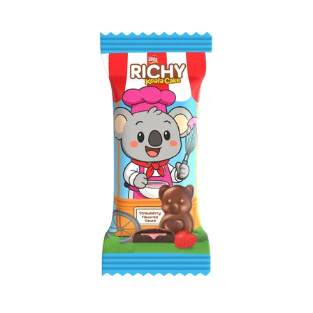 Bifa Richy Kaplamalı Çilekli Sos Dolgulu Kakaolu Kek 55 gr x 24 Adet