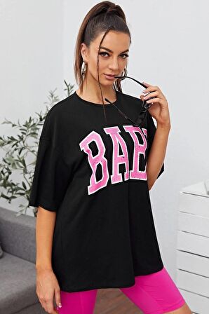 Kadın Oversize Babe Baskılı Salaş Kesim T-shirt