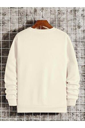 Erkek Basic Bisiklet Yaka Baskısız Düz Oversize Salaş Bol Kesim Polar Sweatshirt