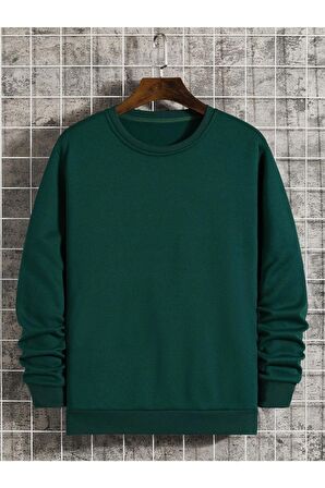 Erkek Basic Bisiklet Yaka Baskısız Düz Oversize Salaş Bol Kesim Polar Sweatshirt