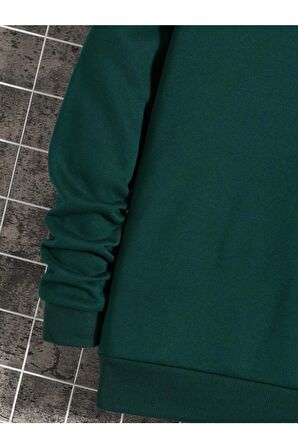 Erkek Basic Bisiklet Yaka Baskısız Düz Oversize Salaş Bol Kesim Polar Sweatshirt