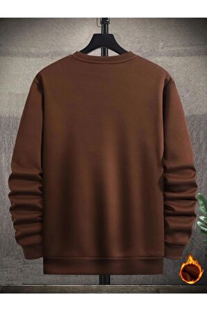 Erkek Basic Bisiklet Yaka Baskısız Düz Oversize Salaş Bol Kesim Polar Sweatshirt