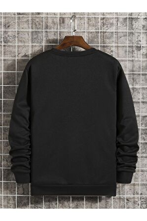 Erkek Basic Bisiklet Yaka Baskısız Düz Oversize Salaş Bol Kesim Polar Sweatshirt