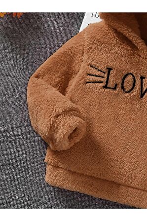 Kız Çocuk Love Nakışlı Kapüşonlu Peluş Sweatshirt