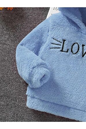 Kız Çocuk Love Nakışlı Kapüşonlu Peluş Sweatshirt