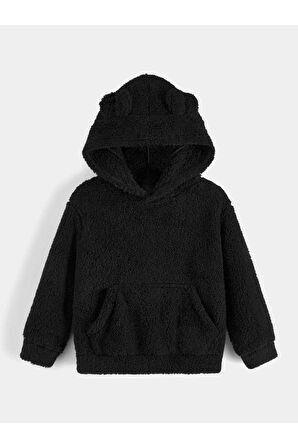 Kız Çocuk Düz Kapüşonlu Peluş Sweatshirt