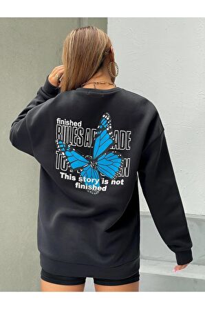 Kadın Butterfly Baskılı Sweatshirt