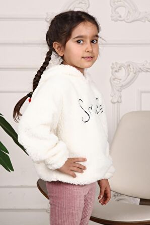 Kız Çocuk Smile Nakışlı Kapüşonlu Peluş Sweatshirt