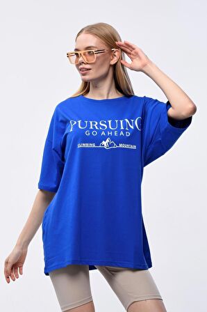 Kadın Pursing Go Ahead Baskılı Oversize T-shirt