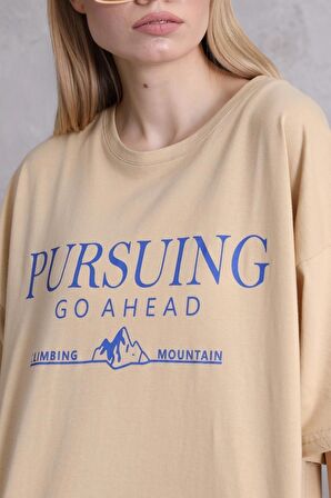 Kadın Pursing Go Ahead Baskılı Oversize T-shirt