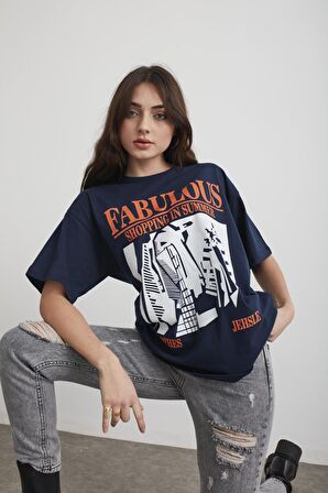 Kadın Mint Yeşili Fabulous Baskılı Oversize T-shirt