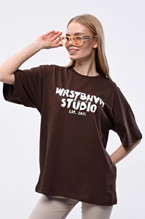 Kadın Wrstbhvr Est. 2014 Baskılı Oversize T-shirt