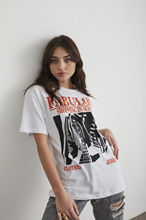 Kadın Mint Yeşili Fabulous Baskılı Oversize T-shirt