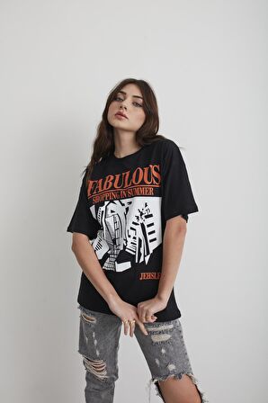 Kadın Mint Yeşili Fabulous Baskılı Oversize T-shirt