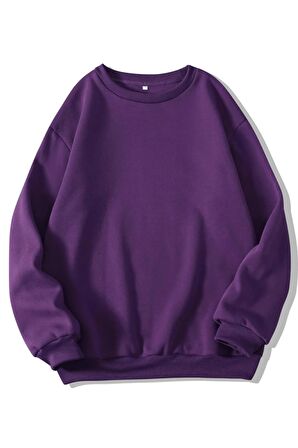 Kadın Basic 0 Sıfır Yaka Baskısız Düz Oversize Salaş Bol Kesim Polar Sweatshirt