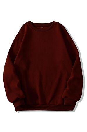 Kadın Basic 0 Sıfır Yaka Baskısız Düz Oversize Salaş Bol Kesim Polar Sweatshirt