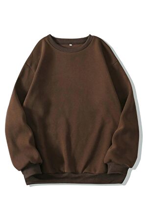 Kadın Basic 0 Sıfır Yaka Baskısız Düz Oversize Salaş Bol Kesim Polar Sweatshirt