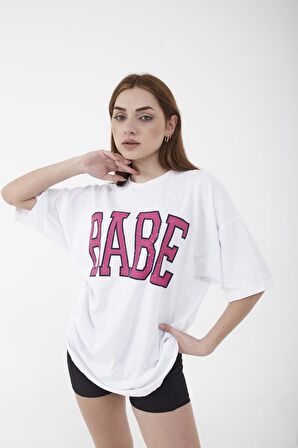 Unisex Oversize Babe Baskılı Siyah T-shirt