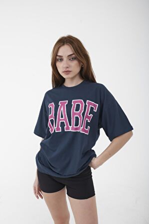 Unisex Oversize Babe Baskılı Siyah T-shirt