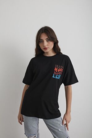 Kadın Lacivert Travel Baskılı Oversize T-shirt