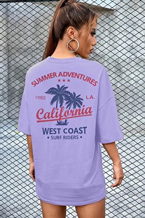 Kadın California Baskılı Oversize T-shirt