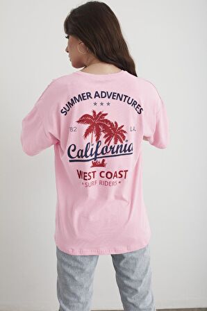 Kadın California Baskılı Oversize T-shirt