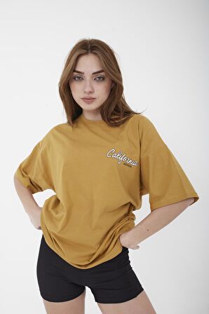 Kadın California Baskılı Oversize T-shirt