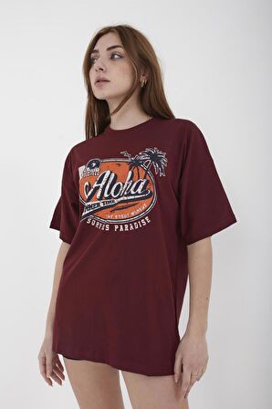 Unisex Oversize Aloha Baskılı Salaş Kesim T-shirt