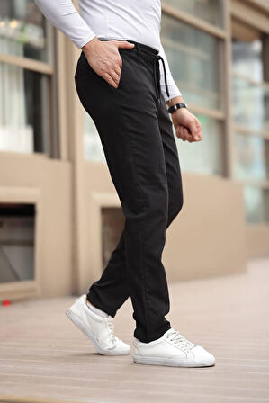 Keten Kumaş Erkek Siyah Jogger Pantolon