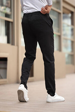 Keten Kumaş Erkek Siyah Jogger Pantolon