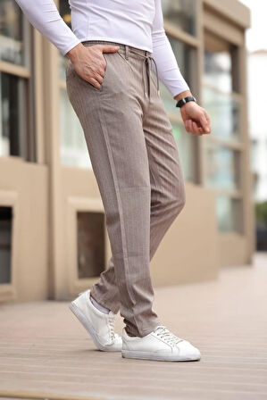 Çizgili Kumaş Vizon Jogger Pantolon