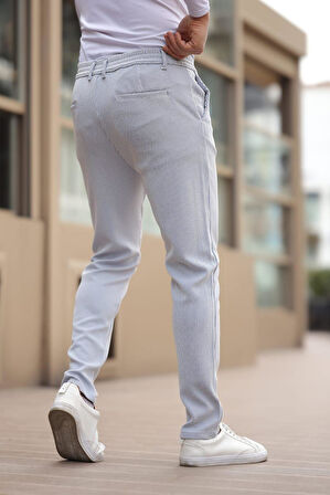 İnce Çizgili Kumaş Beyaz Jogger Pantolon