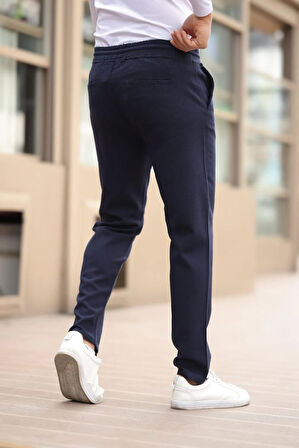 Düğmesiz Düz Kumaş Lacivert Jogger Pantolon