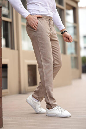 Düğmesiz Düz Kumaş Vizon Jogger Pantolon